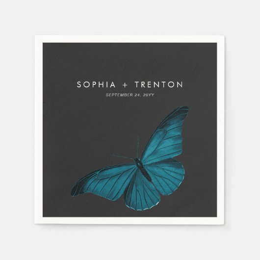 Dark Moody Minimal Aquamarin Moth Wedding Serviette (Vorderseite)