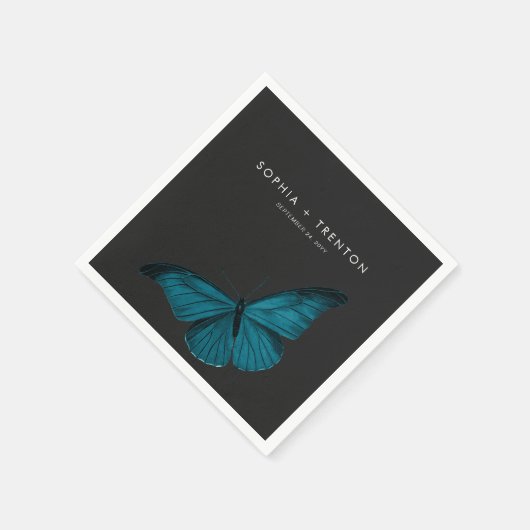 Dark Moody Minimal Aquamarin Moth Wedding Serviette (Ecke)