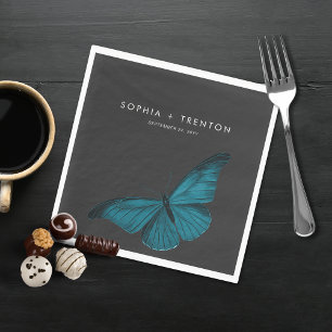 Dark Moody Minimal Aquamarin Moth Wedding Serviette