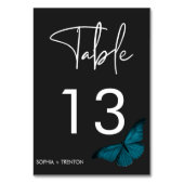 Dark Moody Minimal Aquamarin Moth Wedding Tischnummer (Rückseite)