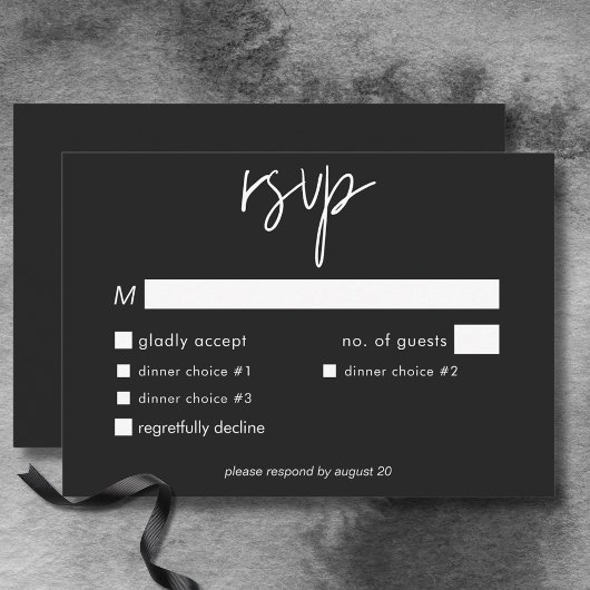 Dark Moody Minimal Wedding Dinner RSVP Karte