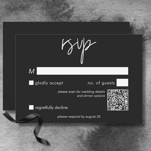 Dark Moody Minimal Wedding QR Code RSVP Karte