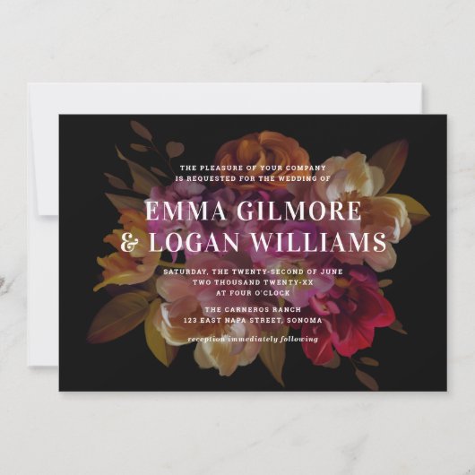 Dark & Moody Modern Painted Floral Wedding Einladung (Vorderseite)