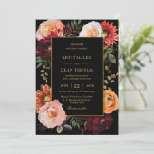 Dark Moody Orange Burgundy Blush Floral Wedding Einladung (Stehend Vorderseite)