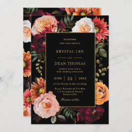 Dark Moody Orange Burgundy Blush Floral Wedding Einladung