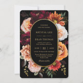 Dark Moody Orange Rust Burgundy Floral Wedding Einladung (Vorderseite)