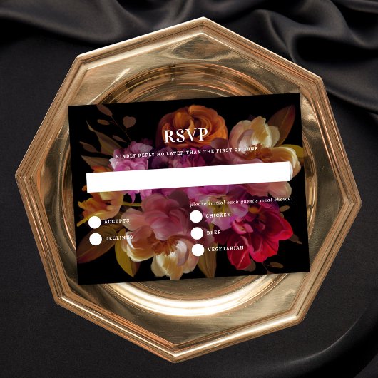 Dark & Moody Painted Floral Wedding Repcard Einladung