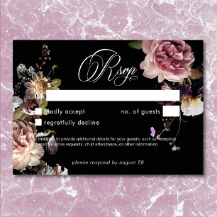 Dark Moody Pastel Opulent Floral Black No Dinner RSVP Karte