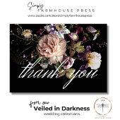 Dark Moody Pastel Opulent Floral Black Wedding Dankeskarte