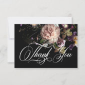 Dark Moody Pastel Opulent Floral Black Wedding Dankeskarte (Vorderseite)