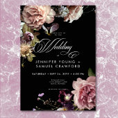 Dark Moody Pastel Opulent Floral Black Wedding Einladung