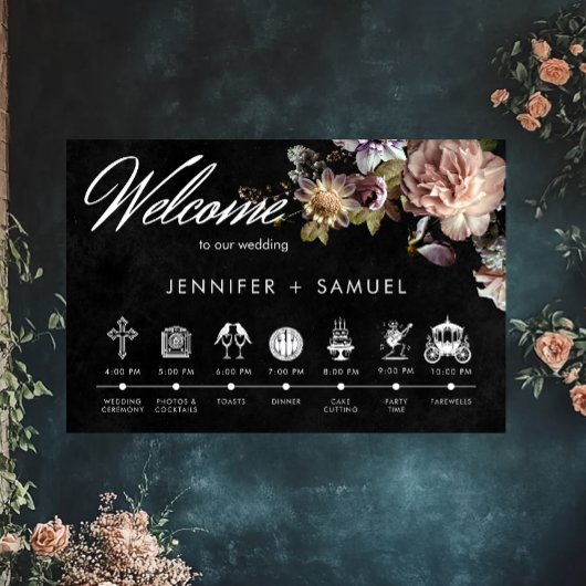 Dark Moody Pastel Opulent Floral Order of Events Poster
