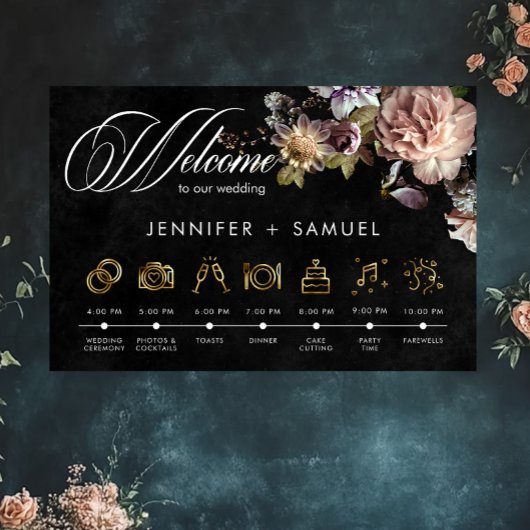 Dark Moody Pastel Opulent Floral Order of Events Poster