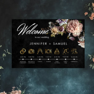 Dark Moody Pastel Opulent Floral Order of Events Poster