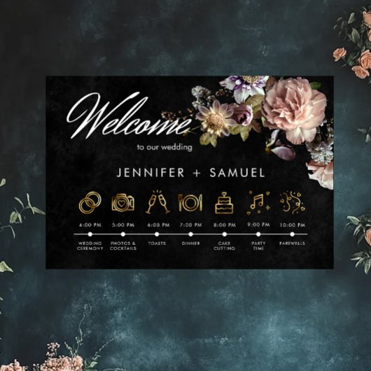 Dark Moody Pastel Opulent Floral Order of Events Poster