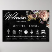 Dark Moody Pastel Opulent Floral Order of Events Poster (Vorne)