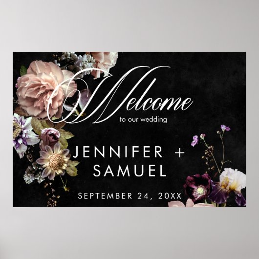 Dark Moody Pastel Opulent Floral Wedding Willkomme Poster (Vorne)