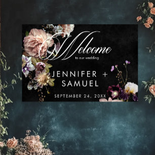 Dark Moody Pastel Opulent Floral Wedding Willkomme Poster