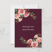 Dark moody pink and red roses burgundy wedding dankeskarte (Rückseite)