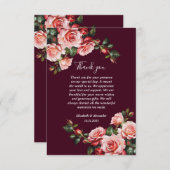 Dark moody pink and red roses burgundy wedding dankeskarte (Vorne/Hinten)
