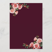 Dark moody pink and red roses burgundy wedding menükarte (Rückseite)