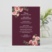 Dark moody pink and red roses burgundy  wedding menükarte (Stehend Vorderseite)