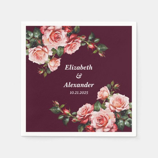 Dark moody pink and red roses burgundy wedding serviette (Vorderseite)