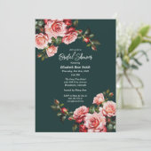Dark moody pink and red roses green bridal shower einladung (Stehend Vorderseite)