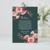 Dark moody pink and red roses green wedding dankeskarte (Stehend Vorderseite)