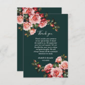 Dark moody pink and red roses green wedding dankeskarte (Vorne/Hinten)