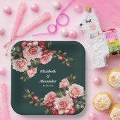 Dark moody pink and red roses green wedding pappteller (Party)