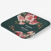 Dark moody pink and red roses green wedding pappteller (Gewinkelt)