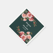 Dark moody pink and red roses green wedding serviette (Ecke)