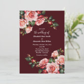 Dark moody pink and red roses maroon wedding einladung (Stehend Vorderseite)