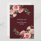 Dark moody pink and red roses maroon wedding einladung (Rückseite)