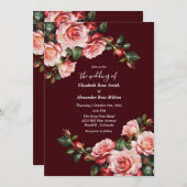 Dark moody pink and red roses maroon wedding einladung (Vorne/Hinten)
