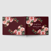 Dark moody pink and red roses maroon wedding gästebuch (Voll)