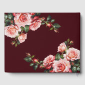 Dark moody pink and red roses maroon wedding gästebuch (Rückseite)