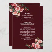 Dark moody pink and red roses maroon wedding menükarte (Vorne/Hinten)