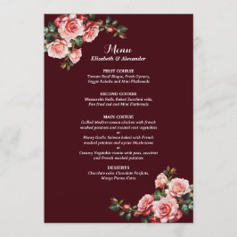 Dark moody pink and red roses maroon wedding menükarte