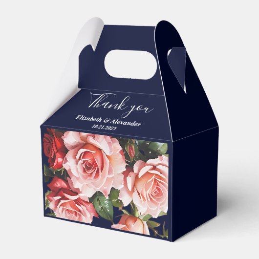 Dark moody pink and red roses navy blue wedding  geschenkschachtel (Vorderseite)