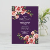 Dark moody pink and red roses purple bridal shower einladung (Stehend Vorderseite)