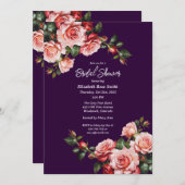 Dark moody pink and red roses purple bridal shower einladung (Vorne/Hinten)