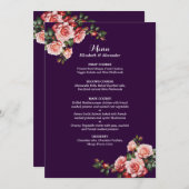 Dark moody pink and red roses purple wedding menükarte (Vorne/Hinten)