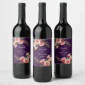 Dark moody pink and red roses purple wedding weinetikett (Flaschen)
