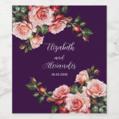 Dark moody pink and red roses purple wedding weinetikett (Einzelnes Label)