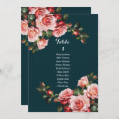 Dark moody pink and red roses seating chart card einladung (Vorne/Hinten)