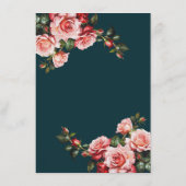 Dark moody pink and red roses teal wedding begleitkarte (Rückseite)