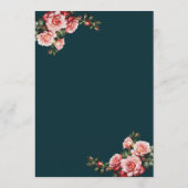 Dark moody pink and red roses teal wedding menükarte (Rückseite)