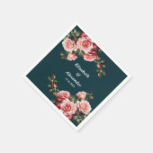 Dark moody pink and red roses teal wedding serviette (Ecke)